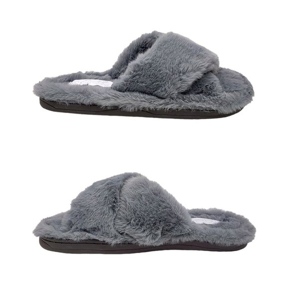 Grosby Shoes - Ladies Shoes Grosby Invisible Crossover Grey Furry Slip on